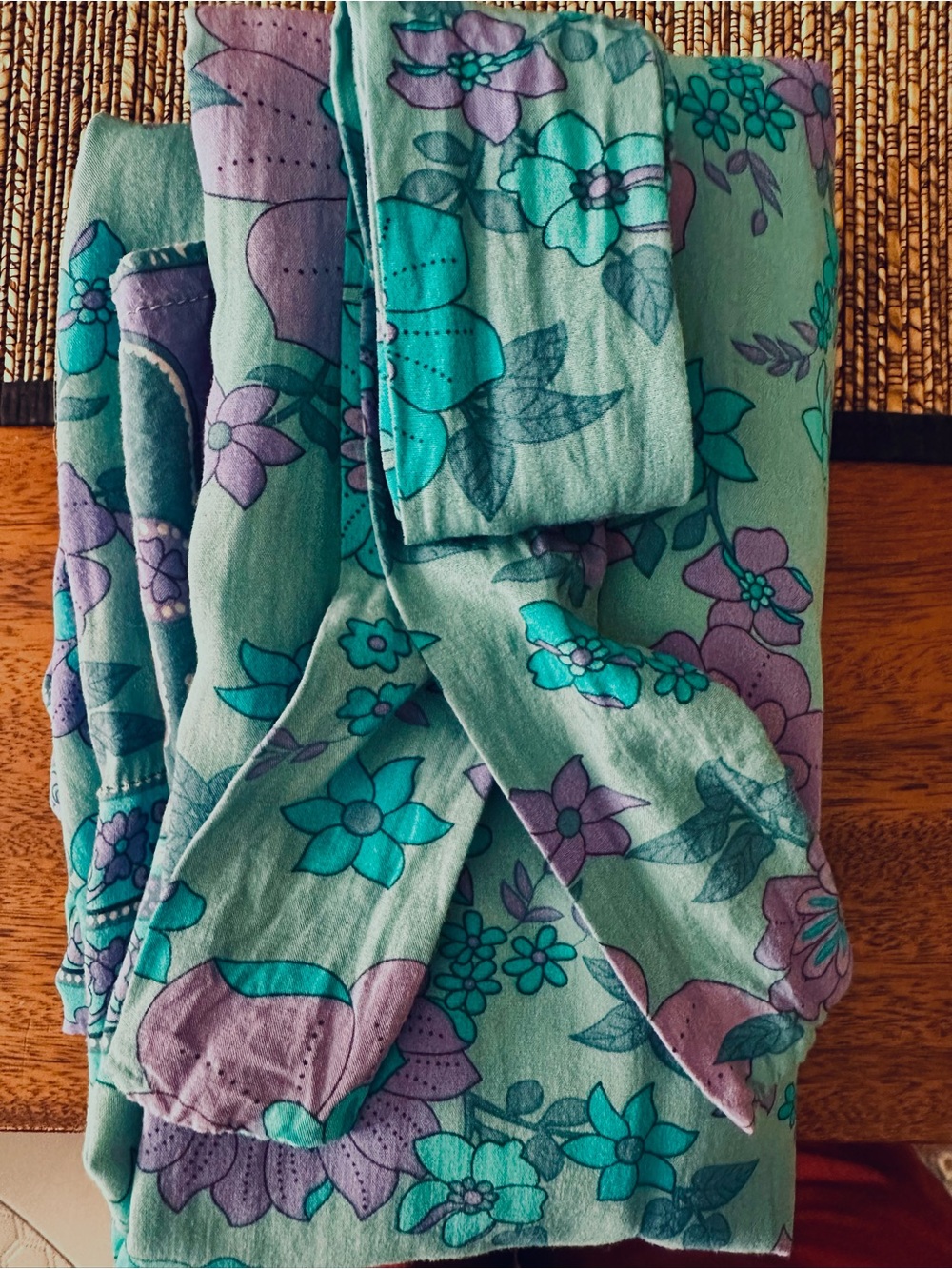 Floral Satin Kimono Robe in Teal & Purple - Picture 6 of 6